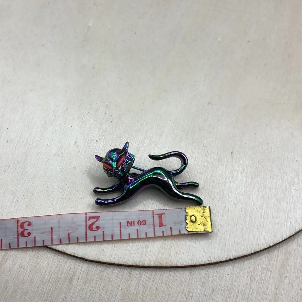 Vintage Oil Spill Gloss Enamel Siamese Cat Brooch - Picture 5 of 5